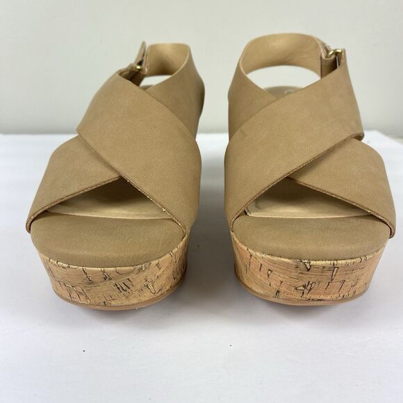 CL By Laundry Dream Girl Nubuck Cork Wedge Sandals Sz 7 Nude NEW - Picture 4 of 7